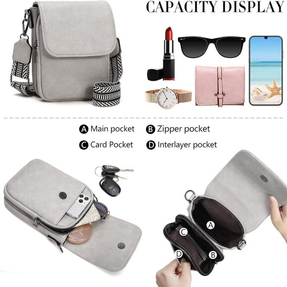 Small Crossbody Bag Women PU Leather Compact Organizer Purse for Travel - Picture 5 of 7